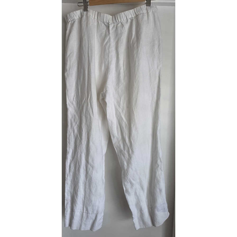 Peck & Linen Pants Size L White Solid Casual Trousers Slacks Minimalist - Picture 2 of 4